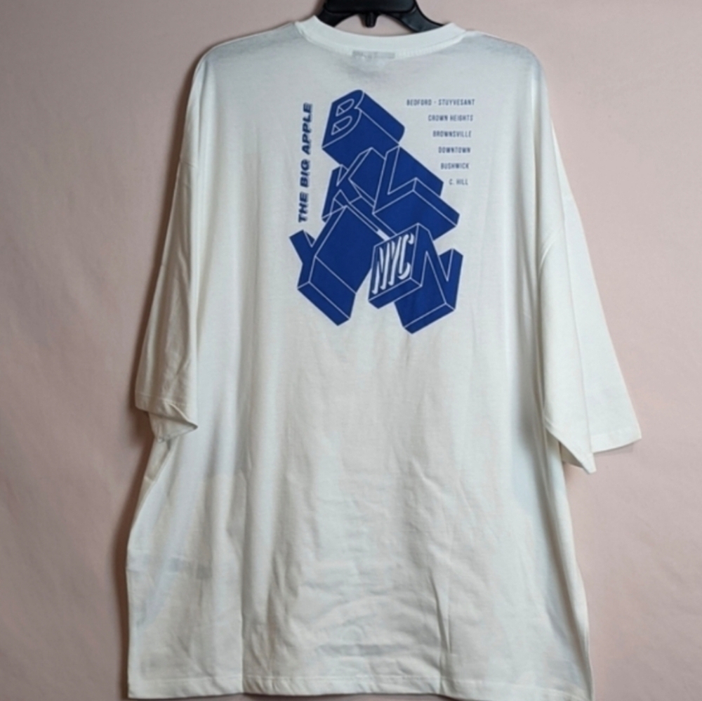ASOS New York Brooklyn Blue and White Back Graphic Short Sleeve Tee size XL Tall